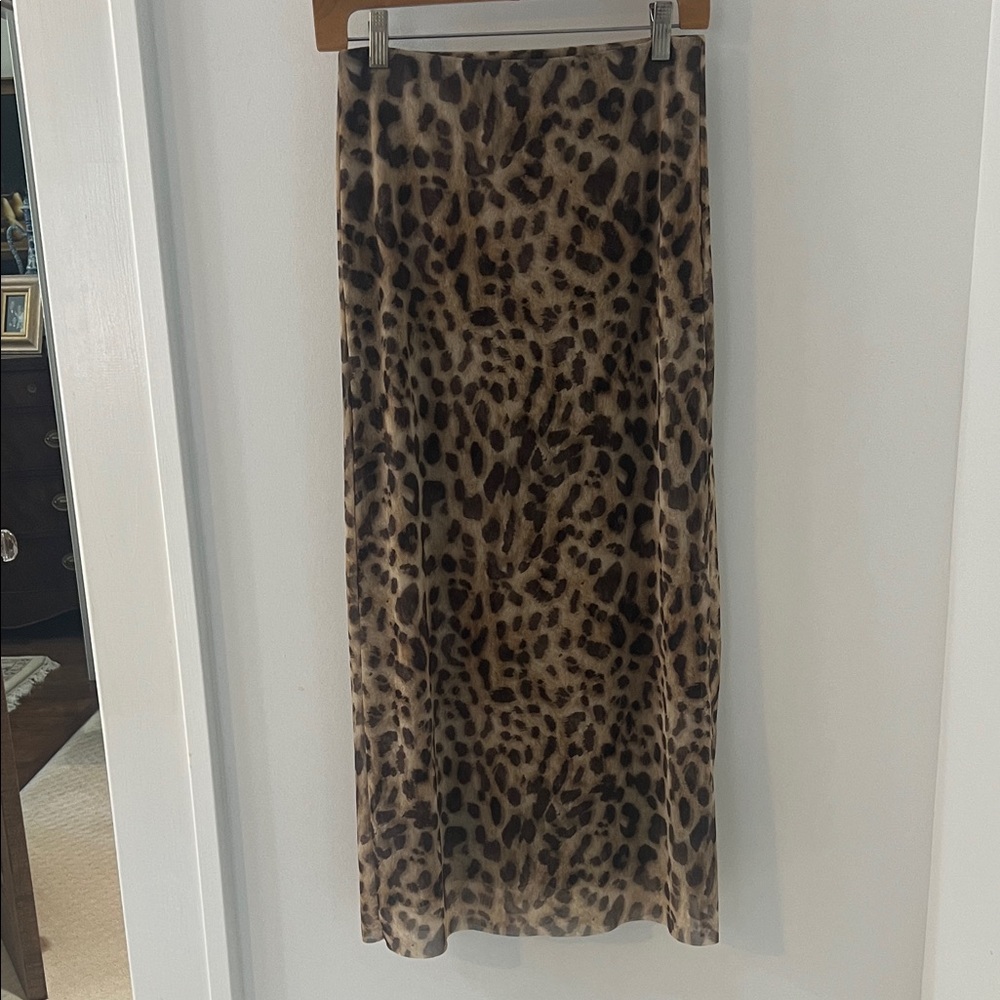Zara Tan Leopard Print Midi Skirt